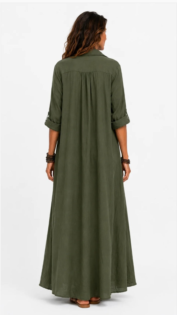 Giulia | Vestido camisero largo de efecto lino