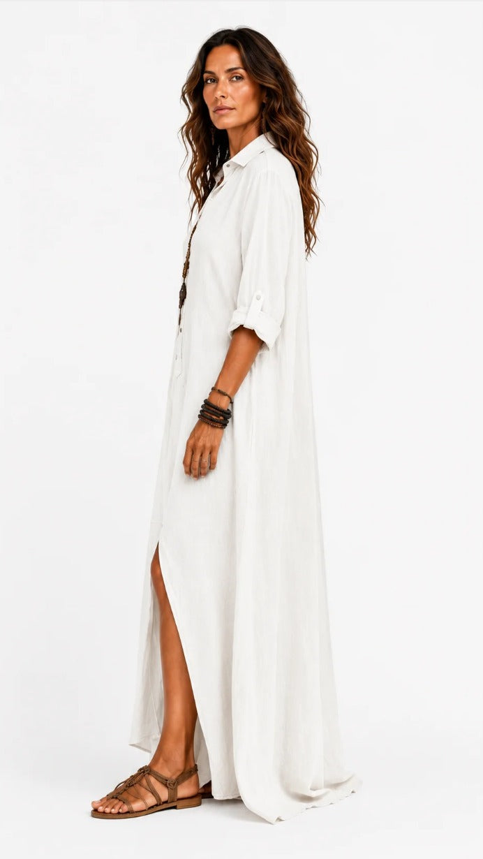 Giulia | Vestido camisero largo de efecto lino