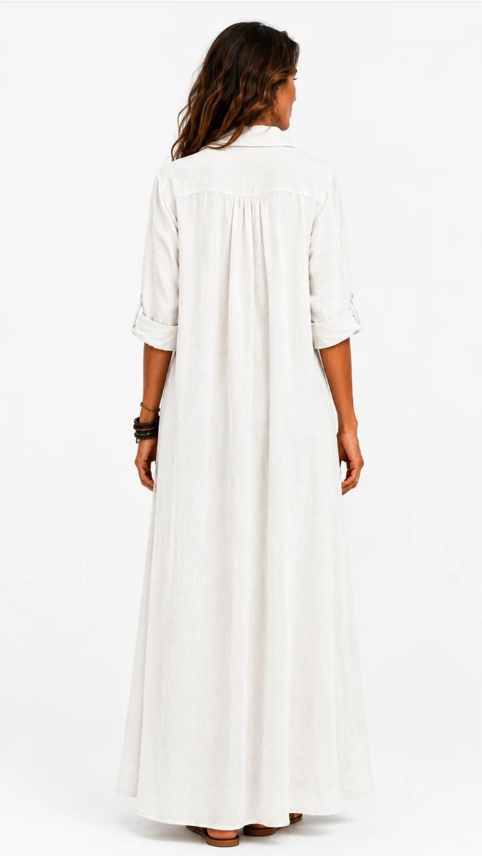 Giulia | Vestido camisero largo de efecto lino