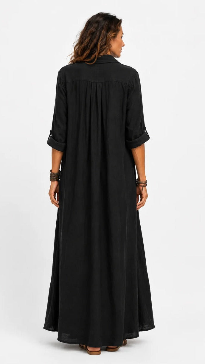 Giulia | Vestido camisero largo de efecto lino