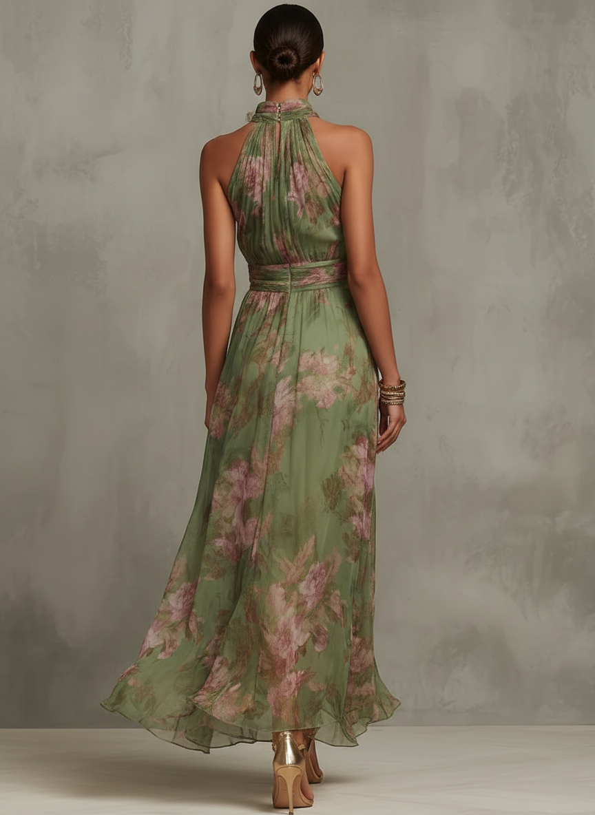 Serena | Vestido largo floral de cuello halter