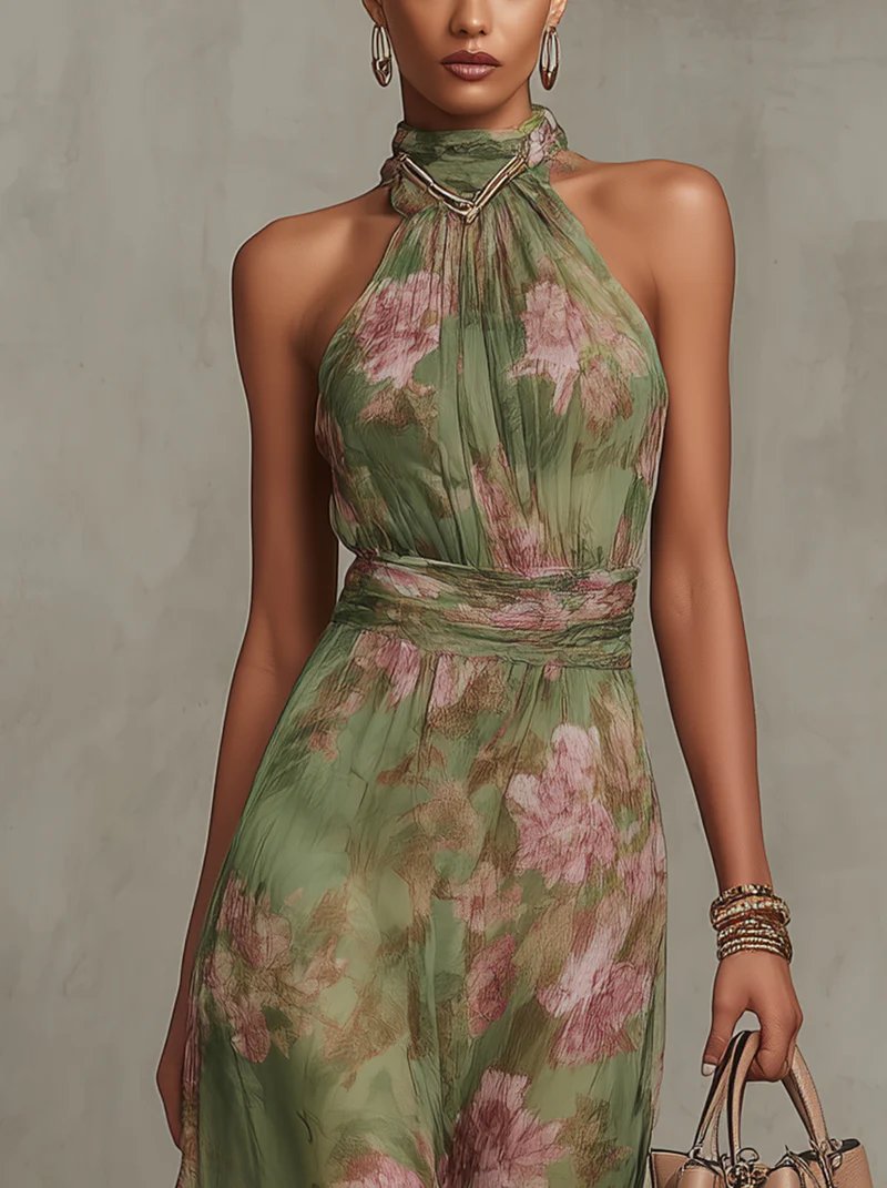 Serena | Vestido largo floral de cuello halter