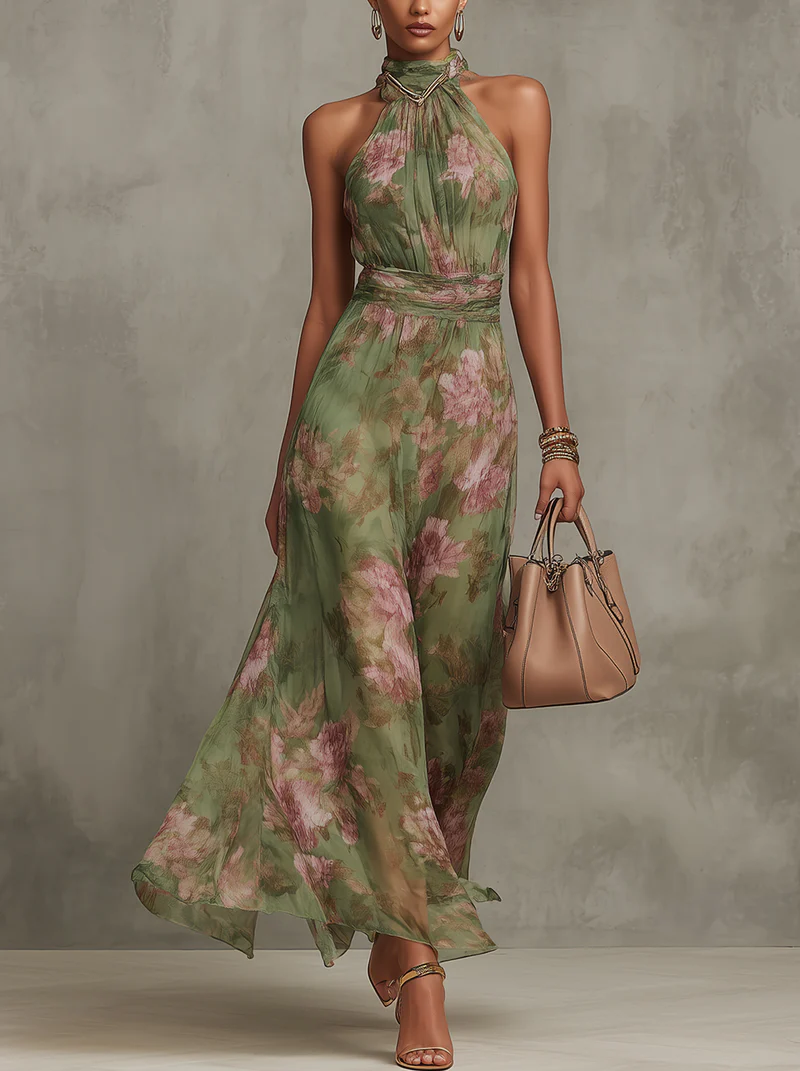 Serena | Vestido largo floral de cuello halter
