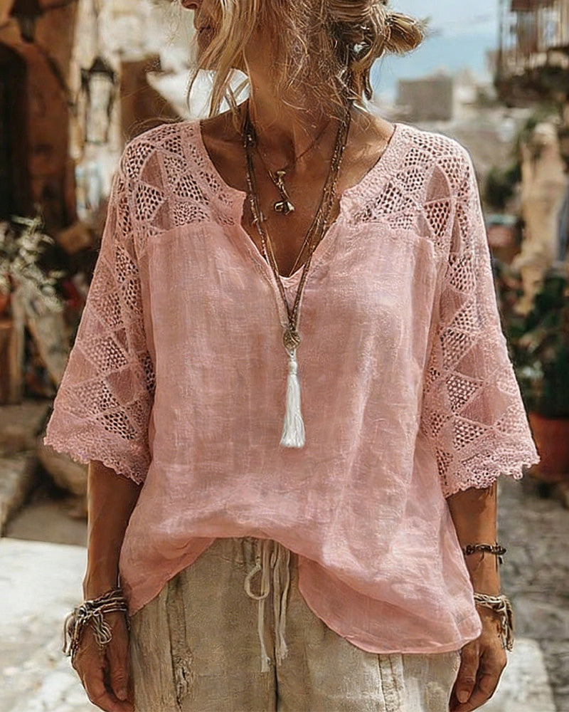Cynthia | Blusa de escote en V con detalles de encaje · Vista 8
