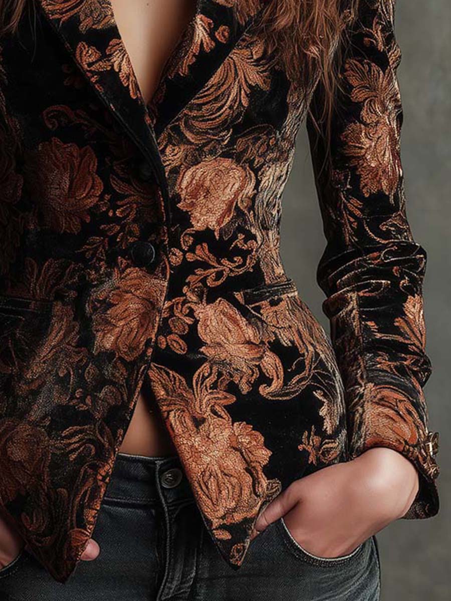 Bertille | Blazer de estampado floral negro y bronce · Vista 4
