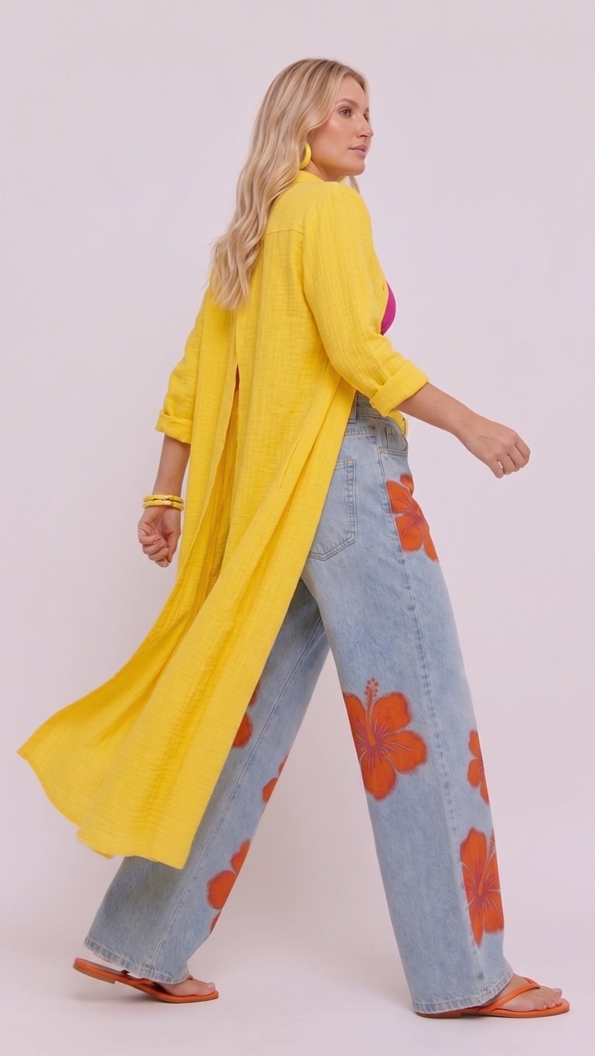 Elveta Floral | Conjunto de camisa larga y vaquero floral