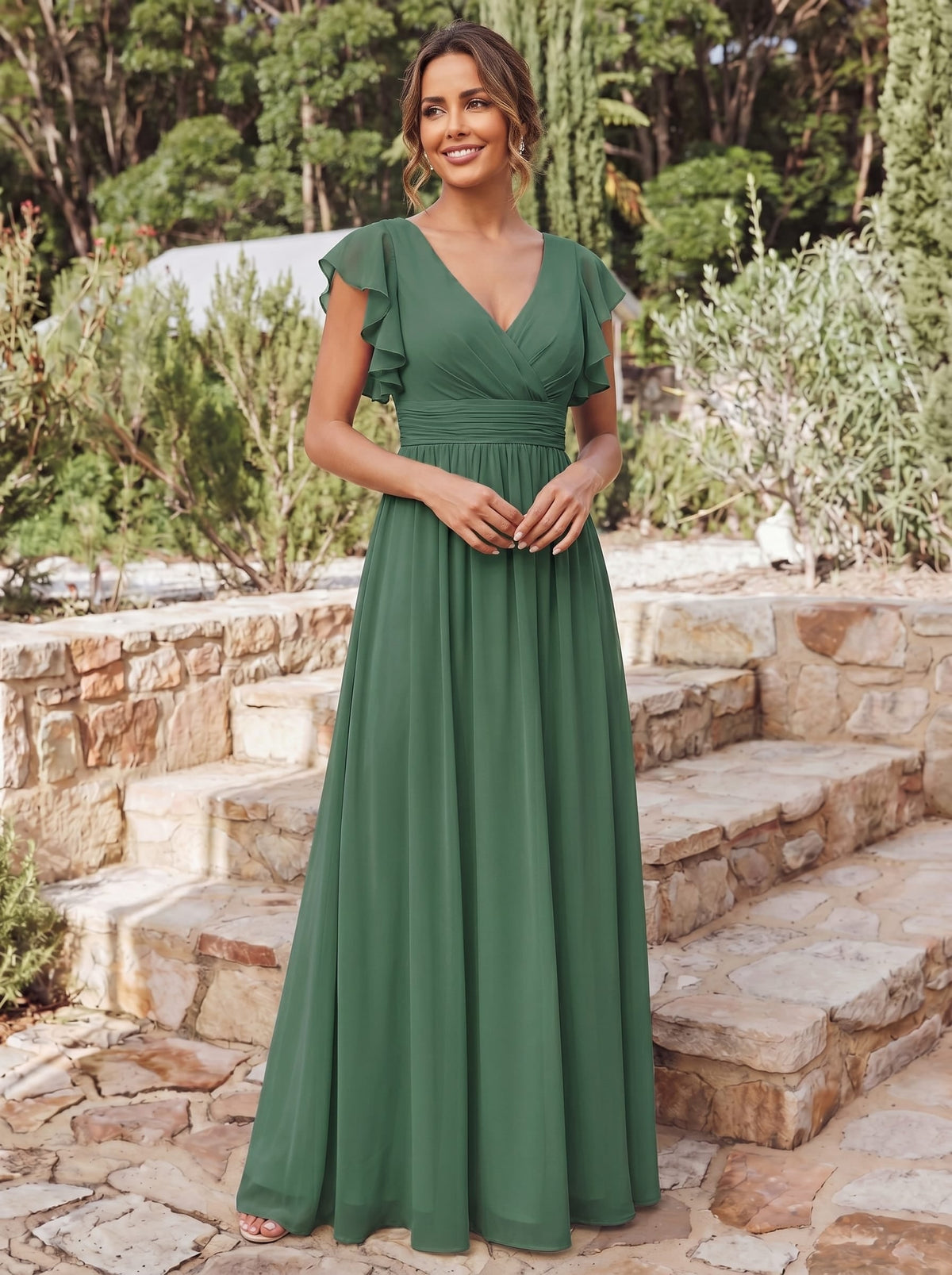 Lilyana | Vestido largo de gasa con mangas plisadas · Vista 95