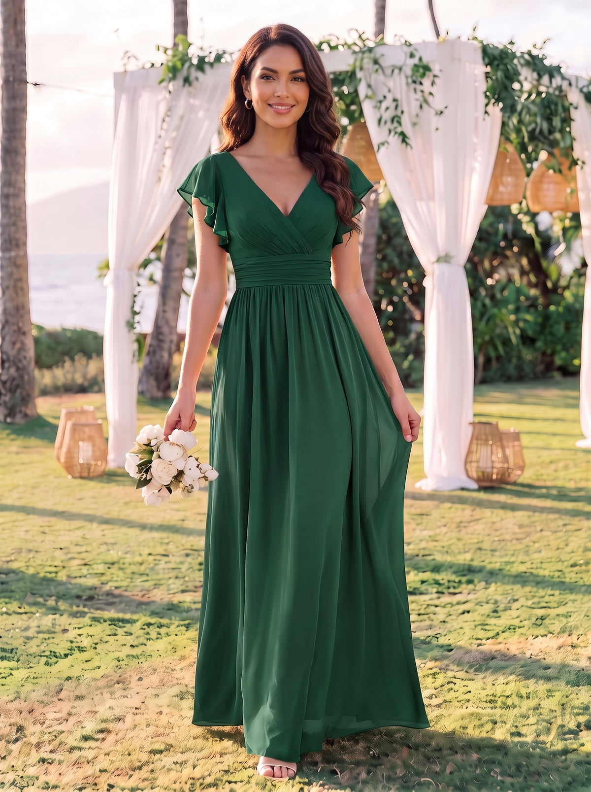 Lilyana | Vestido largo de gasa con mangas plisadas · Vista 5
