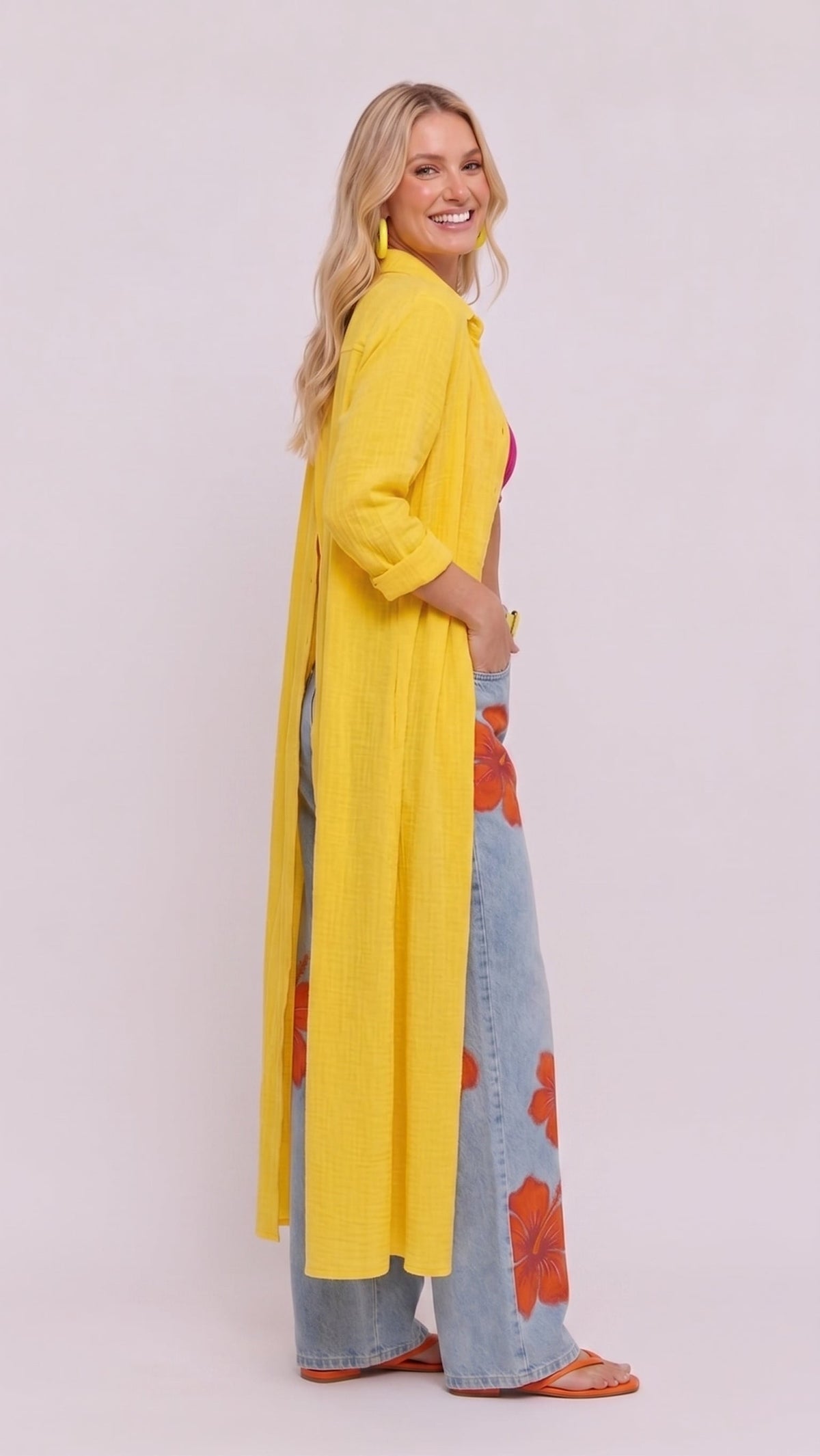 Elveta Floral | Conjunto de camisa larga y vaquero floral