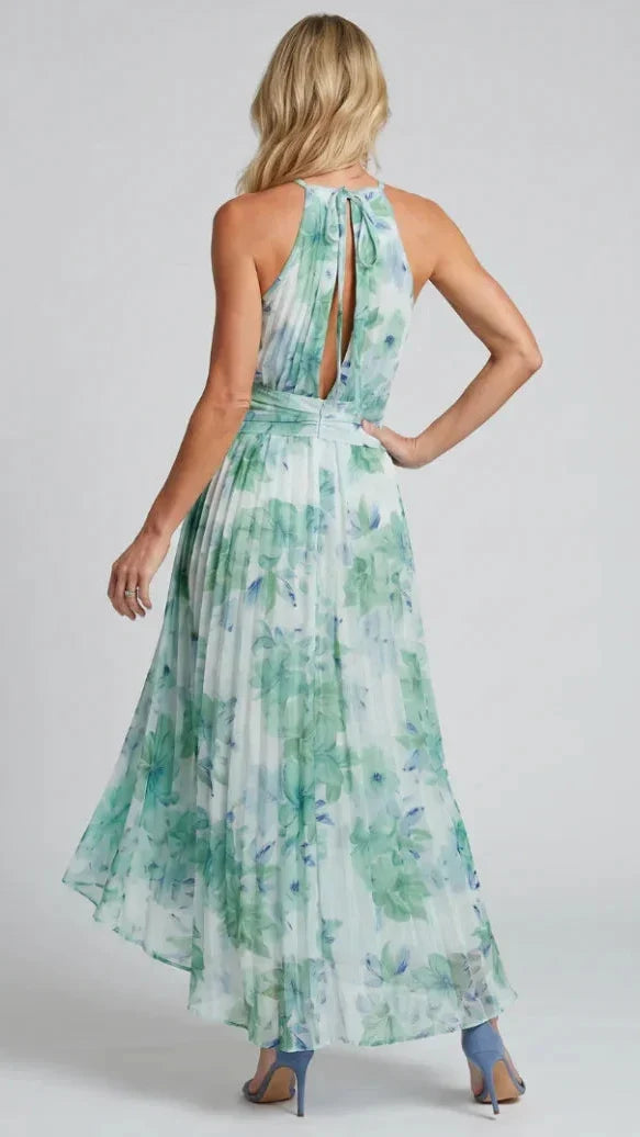 Portia | Vestido midi plisado de cuello halter