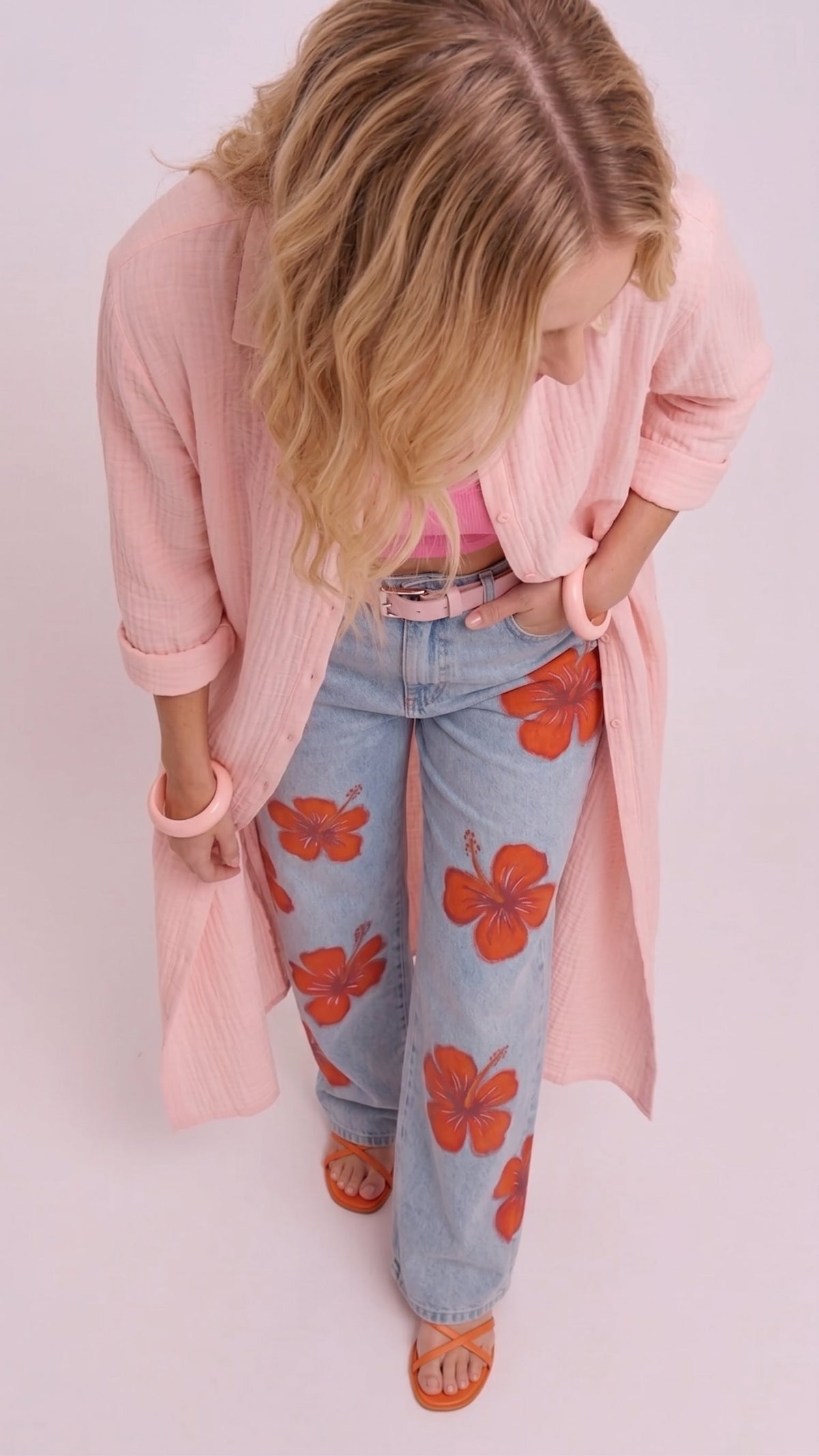 Elveta Floral | Conjunto de camisa larga y vaquero floral