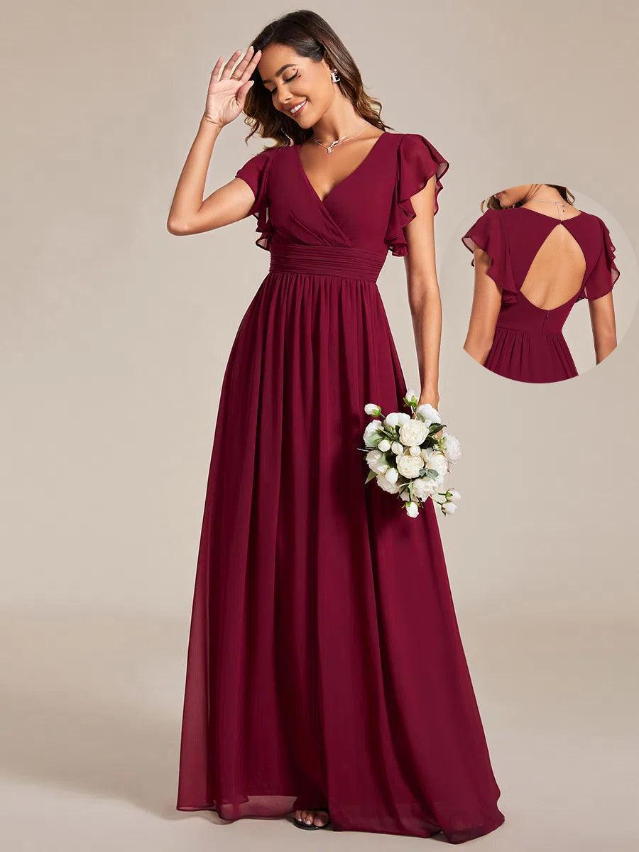 Lilyana | Vestido largo de gasa con mangas plisadas