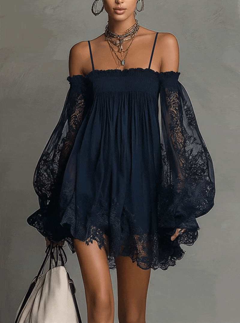 Noemi | Vestido corto de gasa con hombros descubiertos · Vista 5