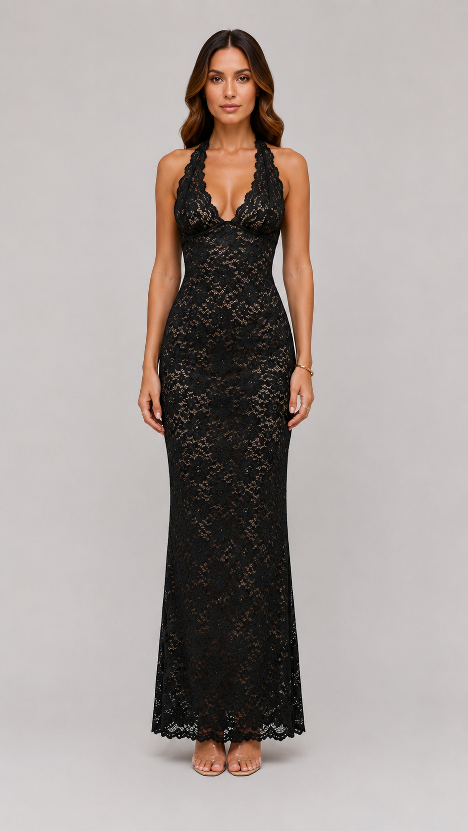 Midnight Lace | Vestido de encaje con cuello halter