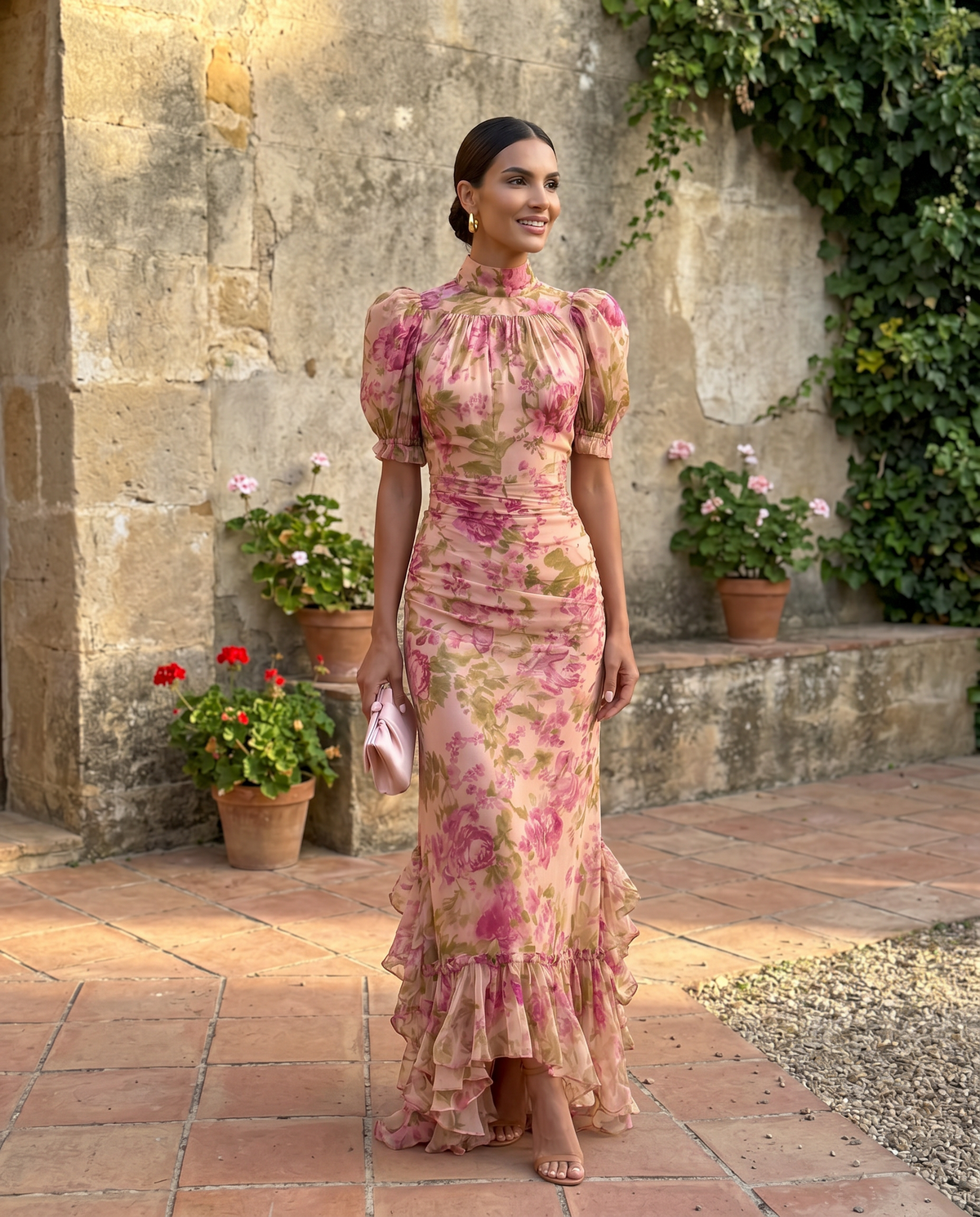 Rosario | Vestido floral con mangas abullonadas