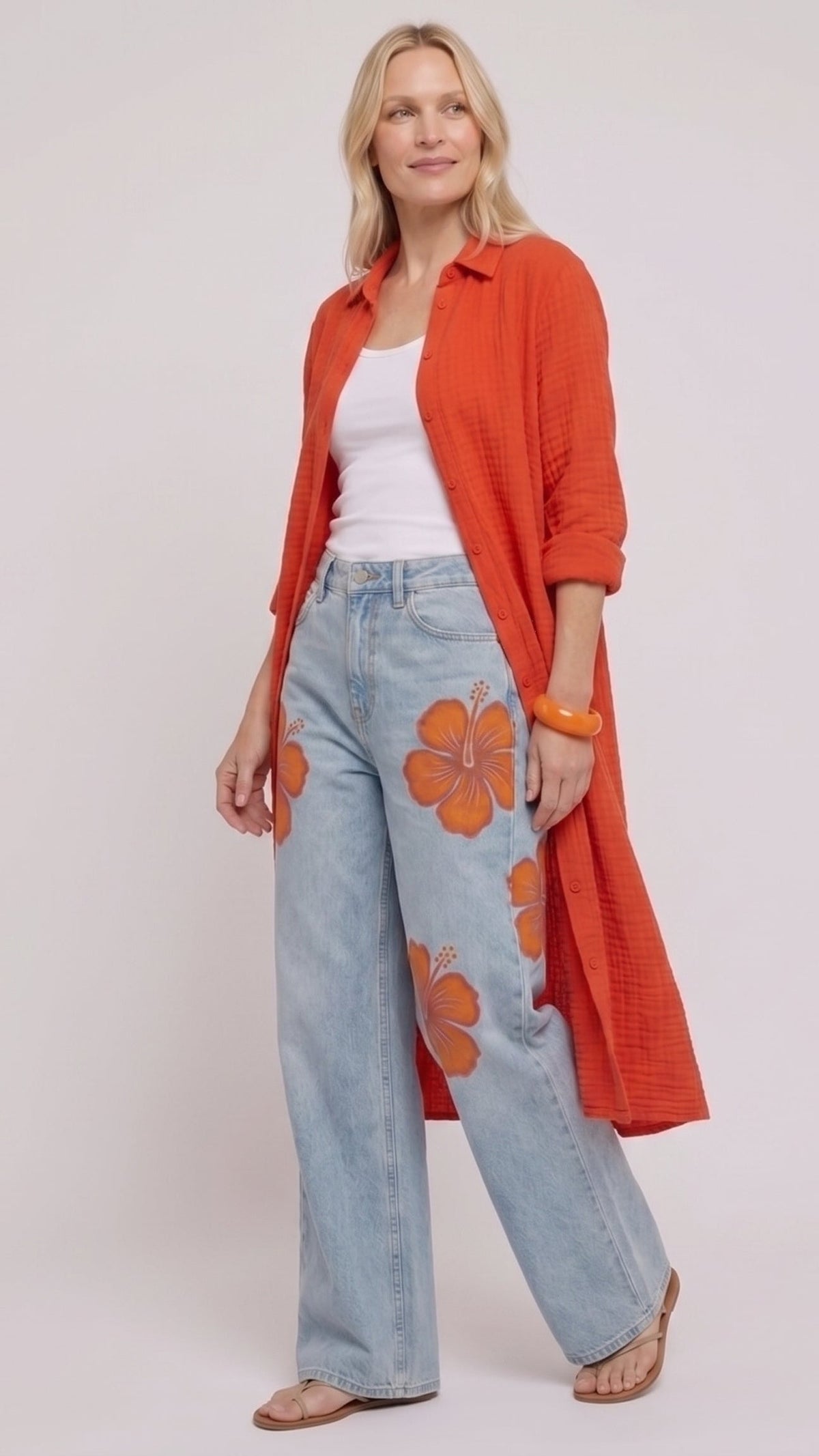 Elveta Floral | Conjunto de camisa larga y vaquero floral