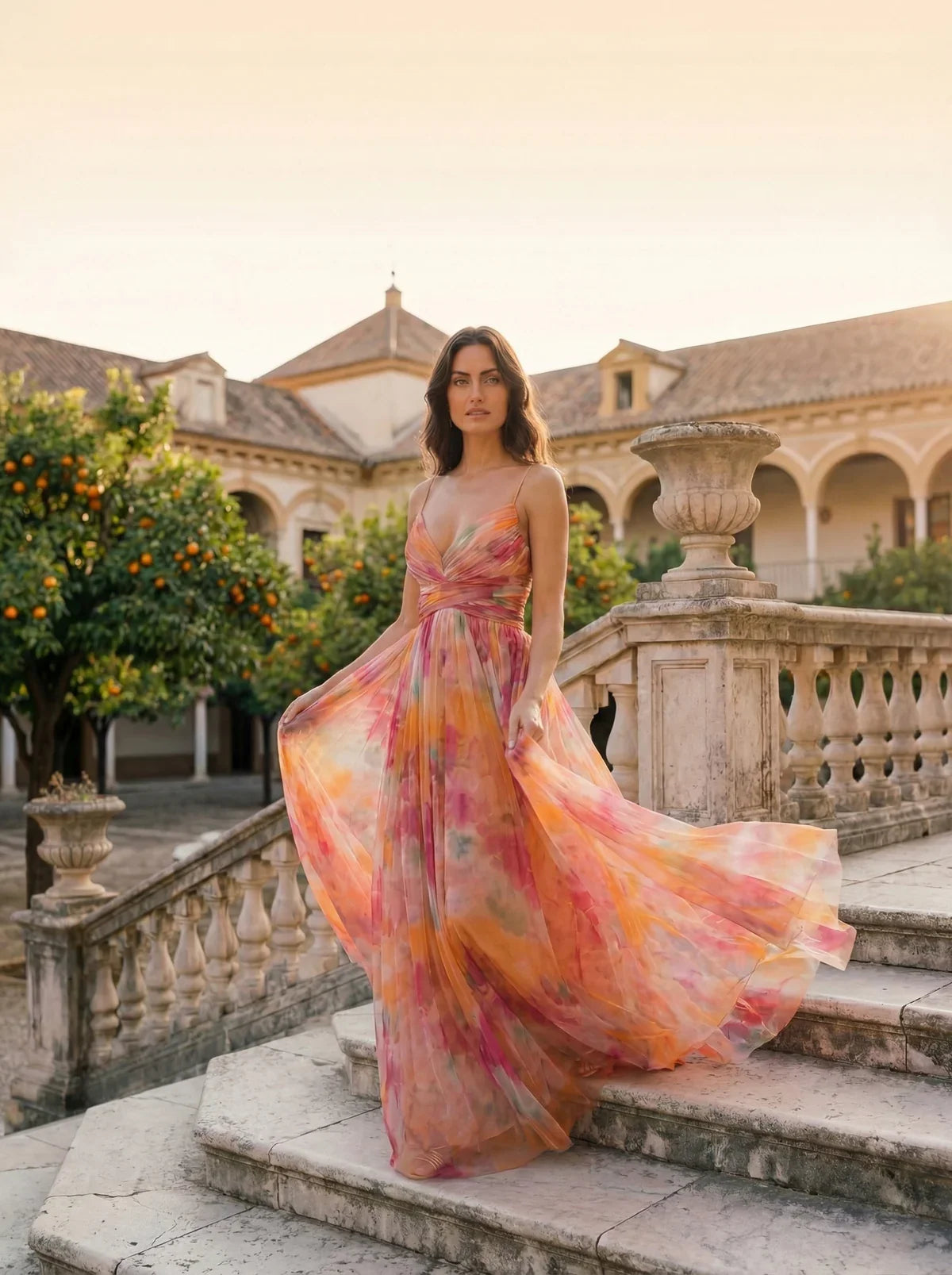 Marbella | Vestido largo de tul con estampado floral · Vista 8