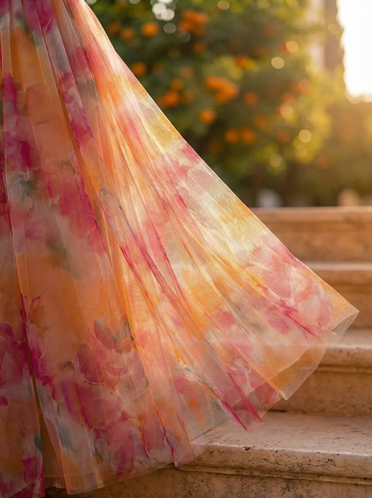 Marbella | Vestido largo de tul con estampado floral · Vista 9
