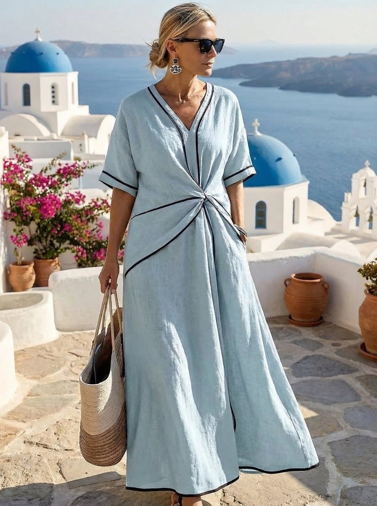 Santorini | Vestido de escote en V con drapeado