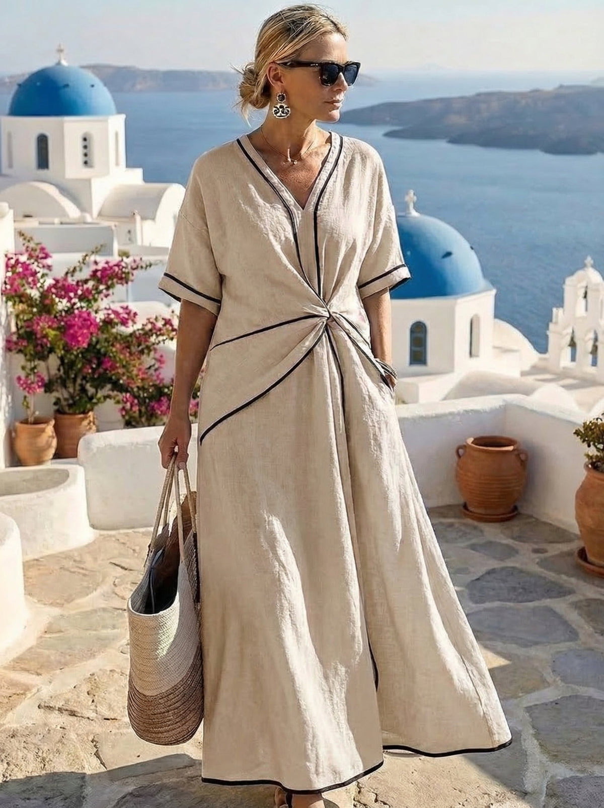 Santorini | Vestido de escote en V con drapeado · Vista 4