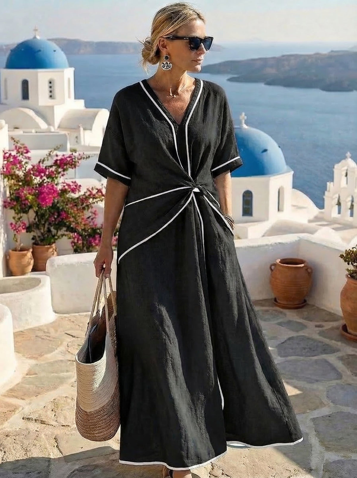 Santorini | Vestido de escote en V con drapeado · Vista 3
