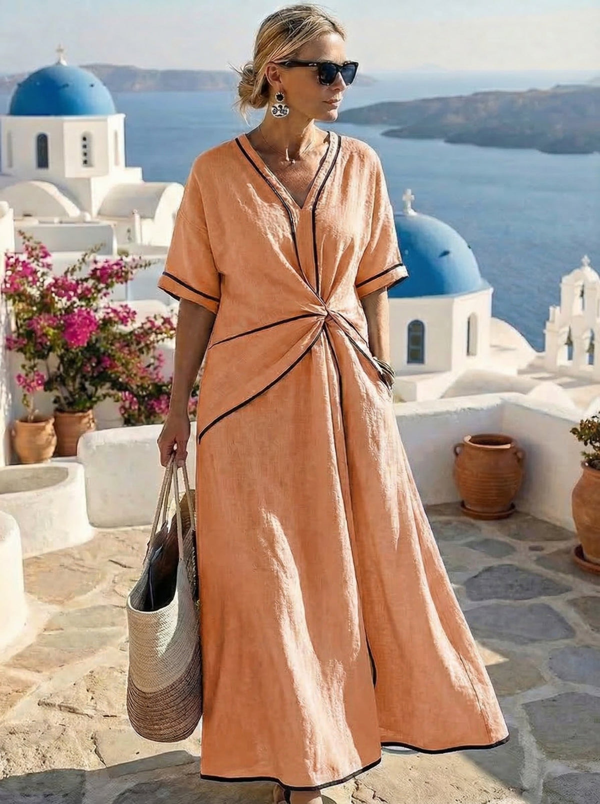 Santorini | Vestido de escote en V con drapeado · Vista 5
