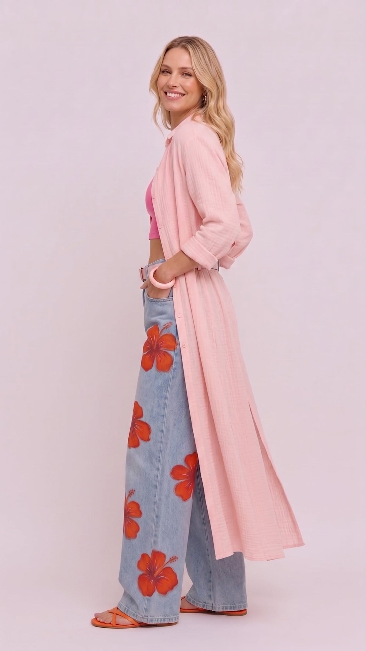 Elveta Floral | Conjunto de camisa larga y vaquero floral