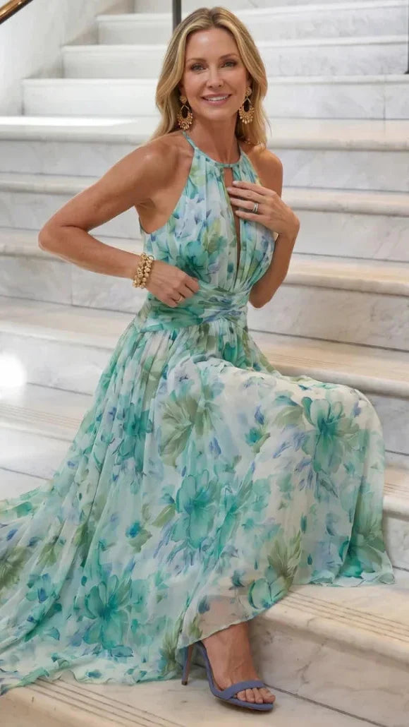 Portia | Vestido midi plisado de cuello halter