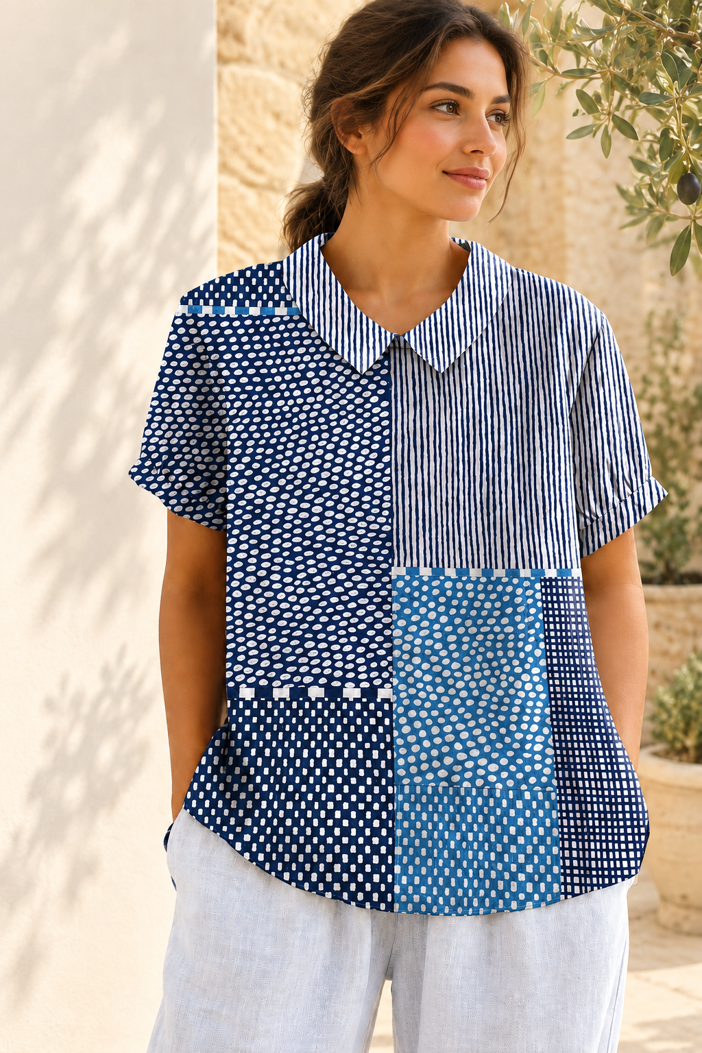 Allie | Camisa de estampado patchwork · Fotografía editorial ALMA LIORA, imagen editada
