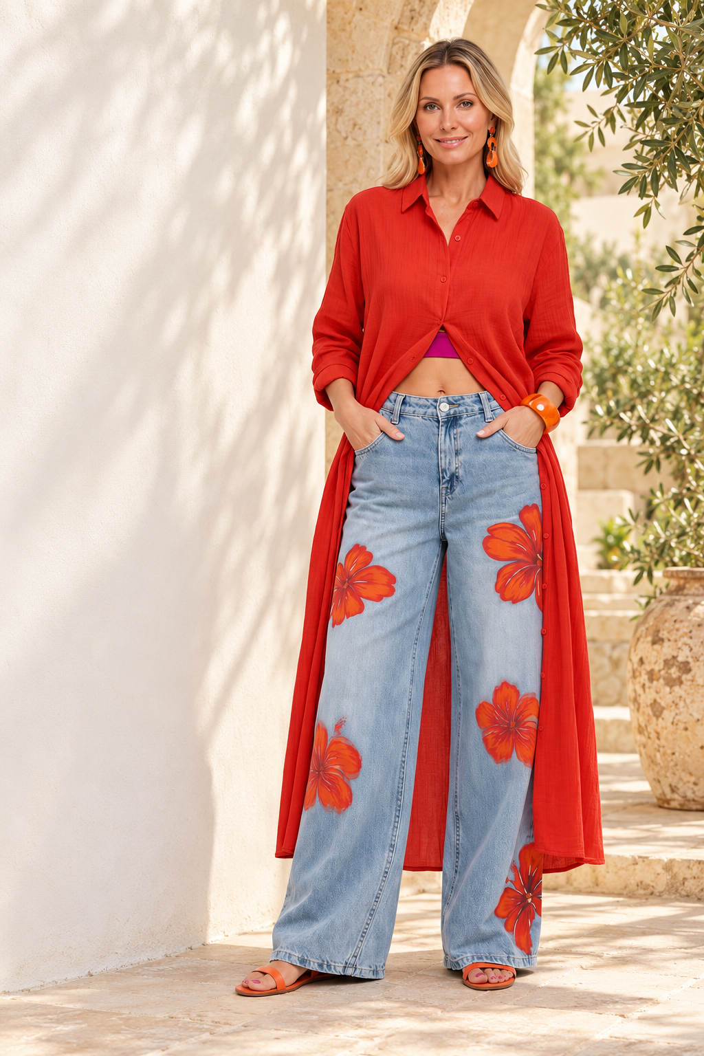 Elveta Floral | Conjunto de camisa larga y vaquero floral · Fotografía editorial ALMA LIORA, imagen editada