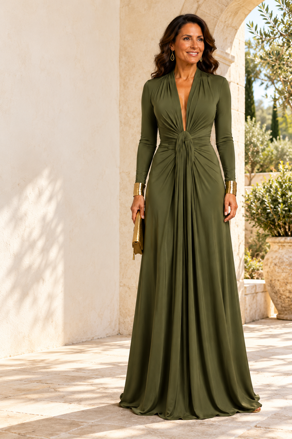 Vimmer | Vestido largo drapeado de escote en V · Fotografía editorial ALMA LIORA, imagen editada