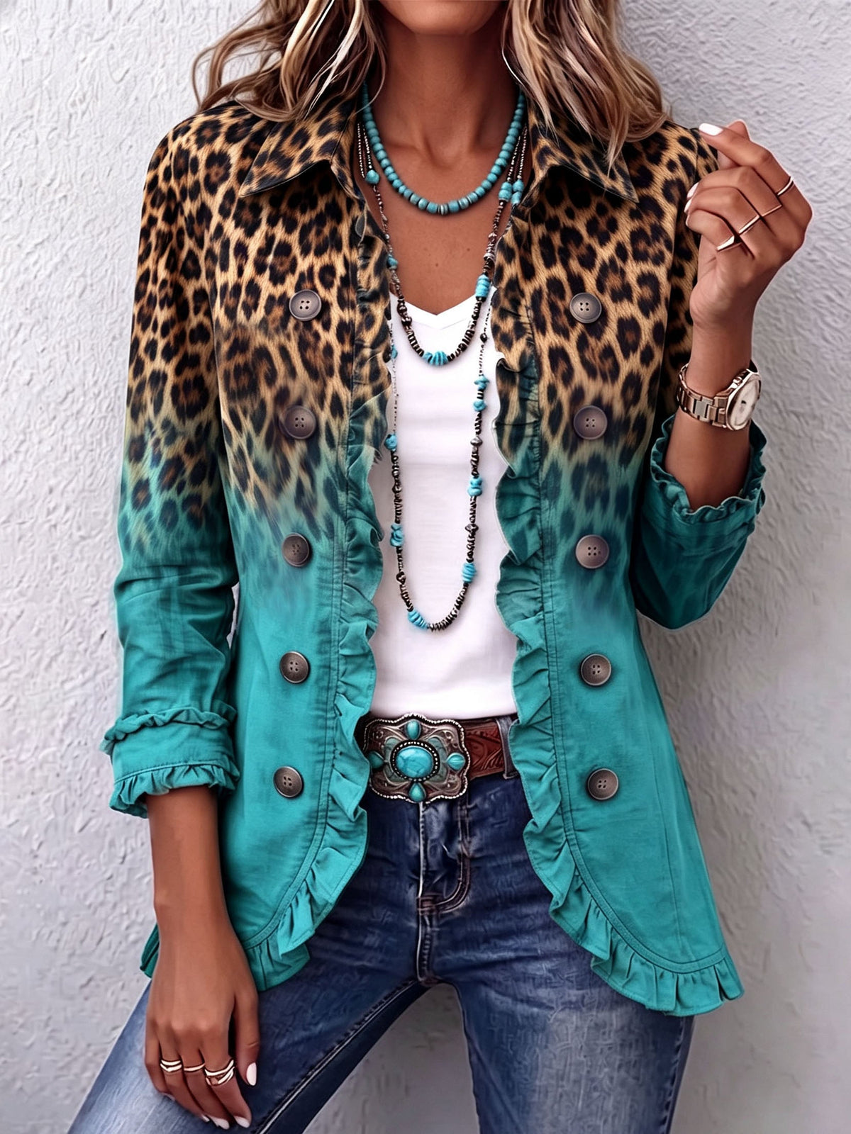 Cassandre | Blazer de estampado animal con volantes