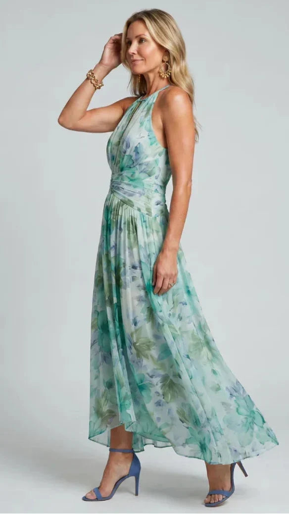 Portia | Vestido midi plisado de cuello halter