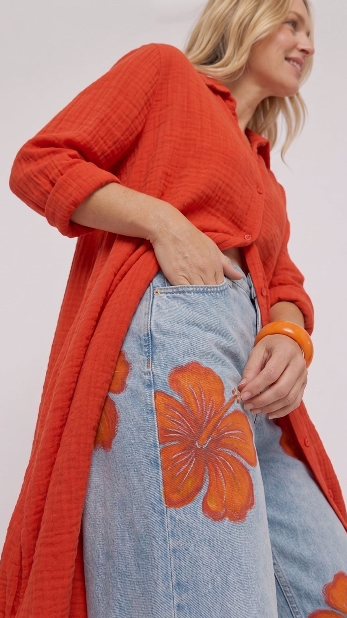 Elveta Floral | Conjunto de camisa larga y vaquero floral