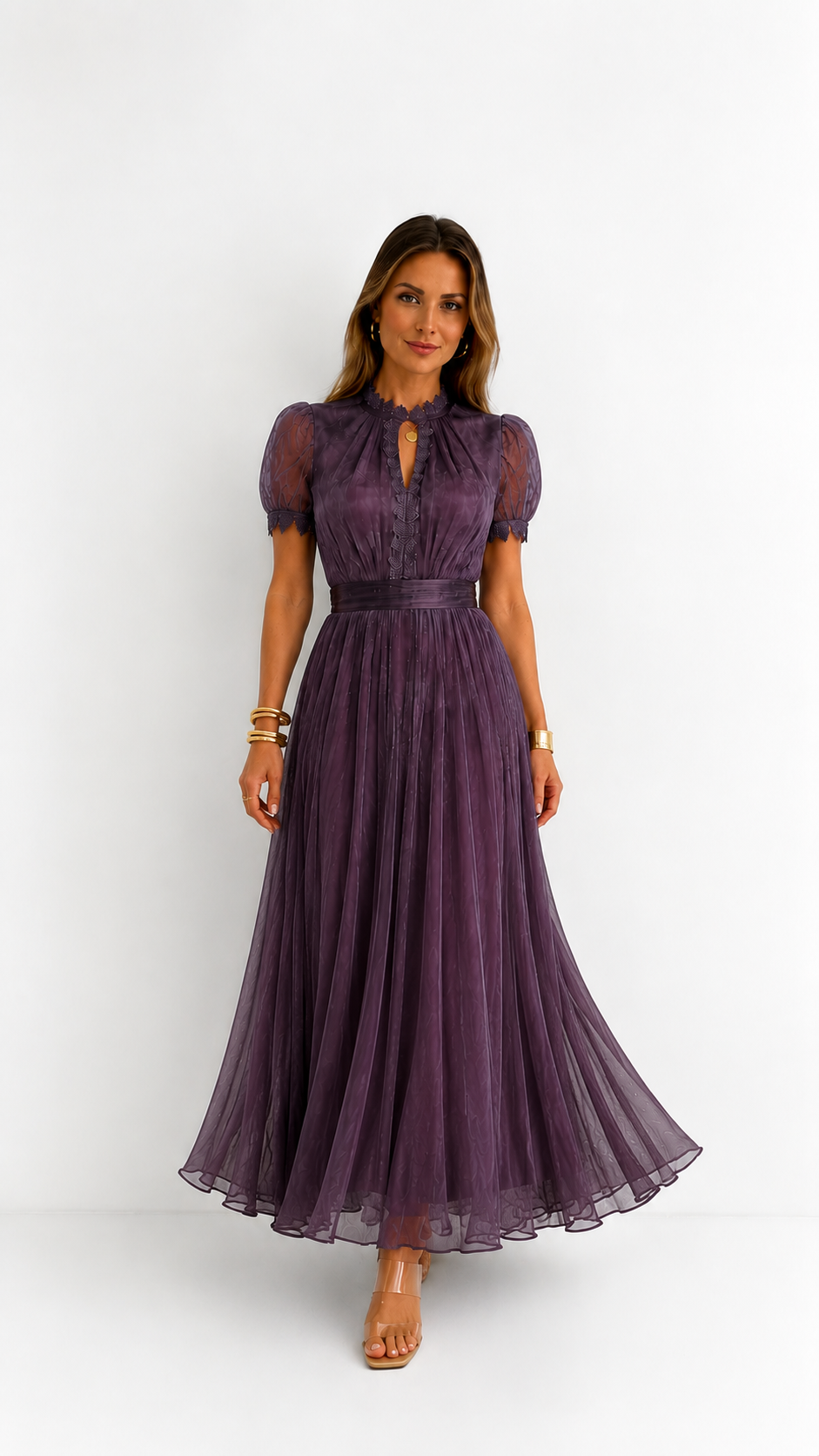 Violette | Vestido largo de tul plisado