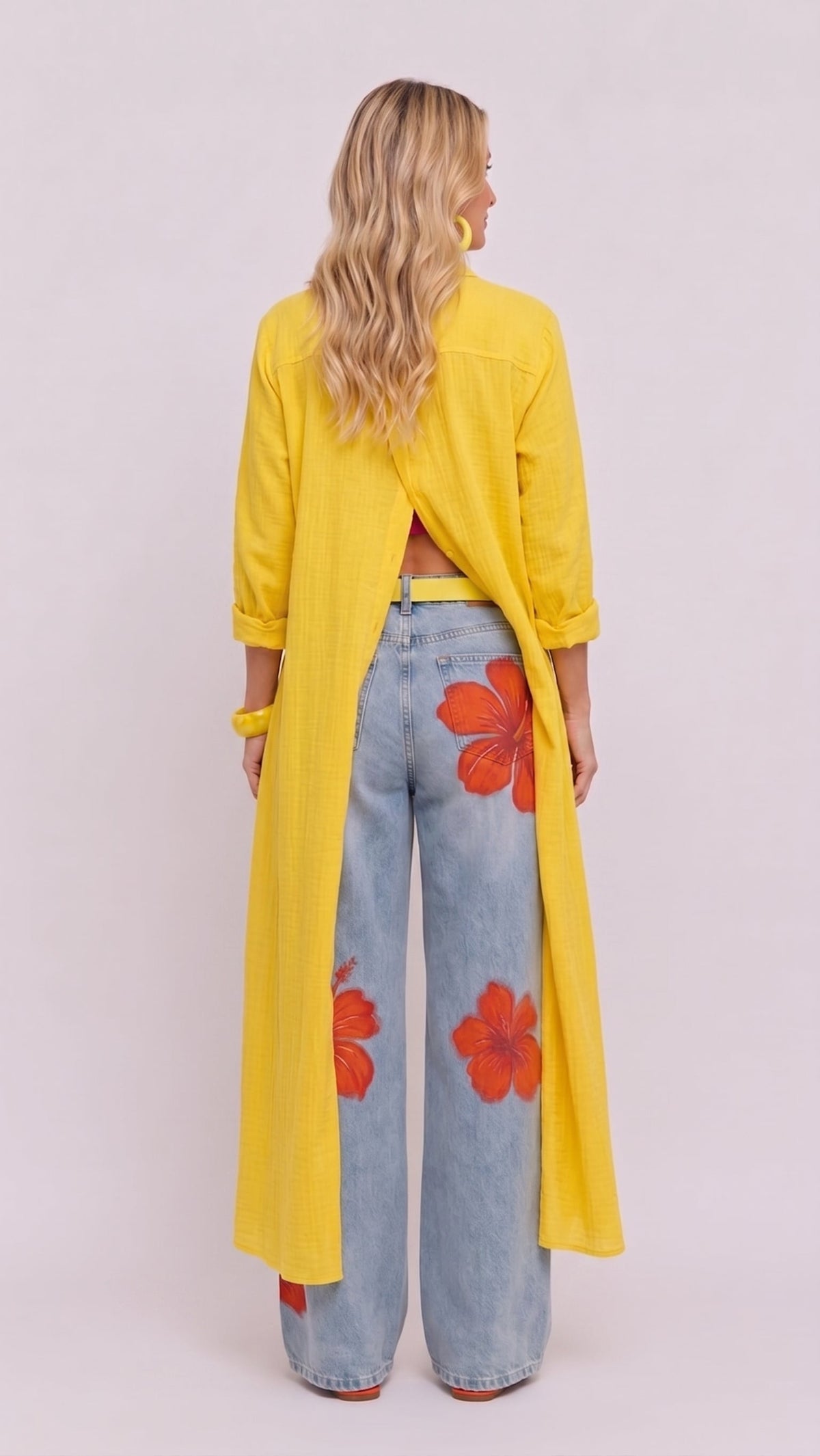 Elveta Floral | Conjunto de camisa larga y vaquero floral